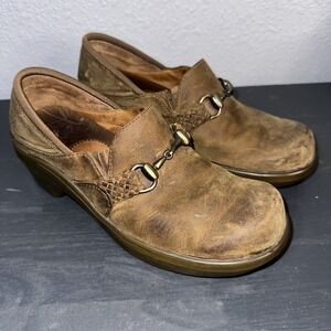 ARIAT Clog Shoes Womens Size 7B Del Mar Horsebit Brown Leather Slip‎ On 93625